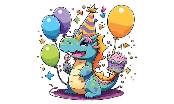 Születésnap Dragon Cartoon Vector Illusztráció — Stock Vector