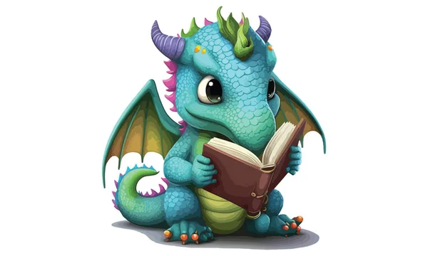 Dragon Lisant Livre Illustration Vectorielle — Image vectorielle