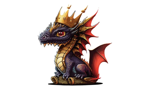 Dragon King Draagt Een Crown Vector Illustratie — Stockvector