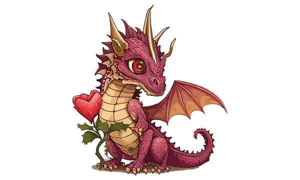 Illustration Vectorielle Style Dragon Valentine — Image vectorielle