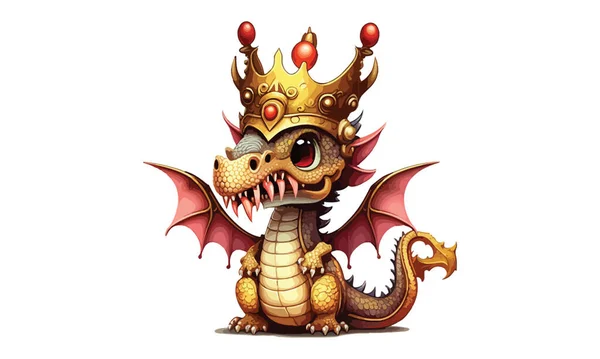Dragon King Porte Une Illustration Vectorielle Couronne — Image vectorielle