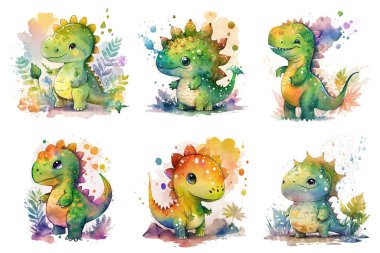 watercolor dinosaur vector illustration clipart