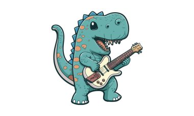 Gitar vektör illüstrasyonunu oynayan dinozor