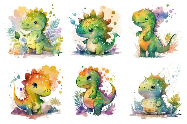 Watercolor Dinosaur Vector Illustration — Stock Vector