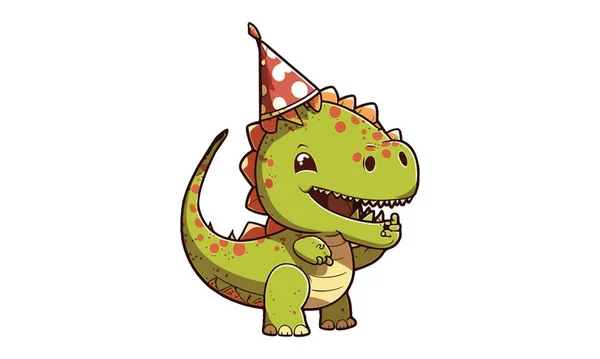 Aniversário Desenho Animado Dinossauro Vetor Ilustração —  Vetores de Stock