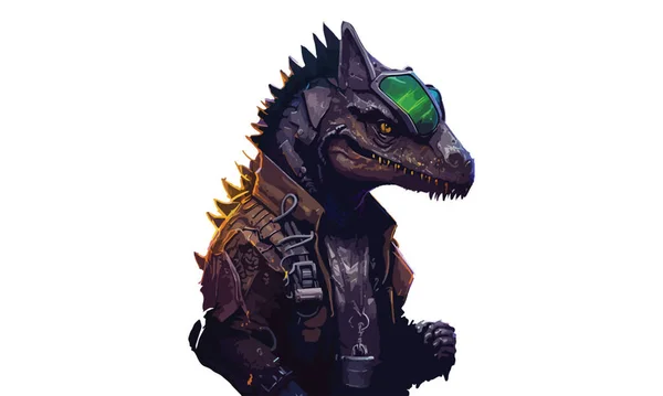 Illustration Vectorielle Cyberpunk Dinosaure — Image vectorielle