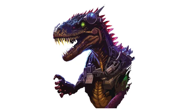Cyberpunk Dinosaurus Vektorová Ilustrace — Stockový vektor