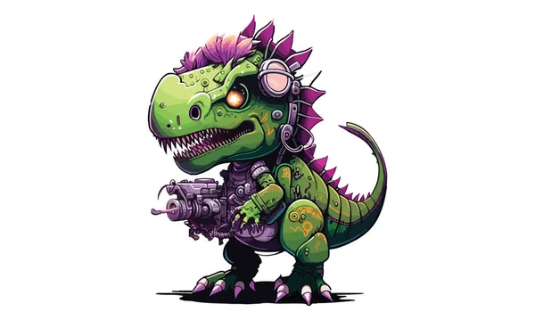 サイバーパンク恐竜ベクトルイラスト — ストックベクタ