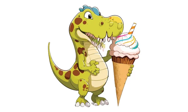 stock vector Dinosaur eating ice cream vector illustration