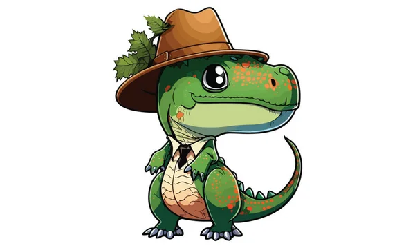 帽子のベクターイラストを身に着けている恐竜 — ストックベクタ