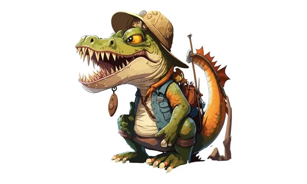 Dinossauro Uma Ilustração Vetor Pescador — Vetor de Stock