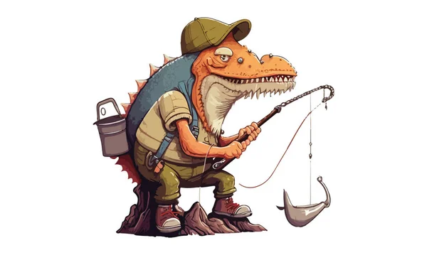 Dinosaurio Vector Pescador Ilustración — Vector de stock