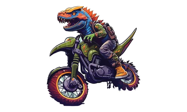 Dinosaurus Rijden Een Motorfiets Vector Illustratie — Stockvector
