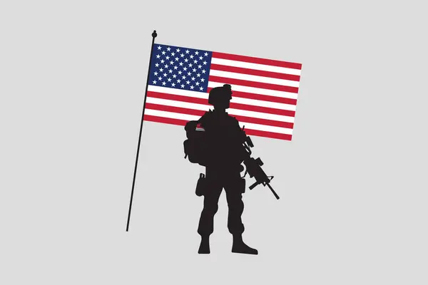 Tentara Amerika Dengan Bendera Amerika Tentara Amerika Bendera Amerika Usa Grafik Vektor