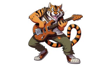 Tiger Gitar Vektörü İllüstrasyonu Oynuyor