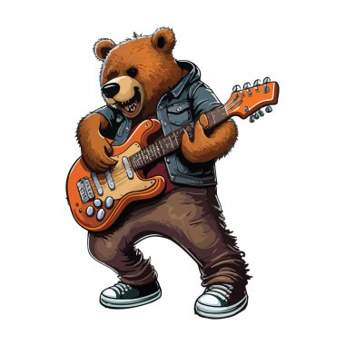 Bear Gitar Vektörü İllüstrasyonunu Çalıyor