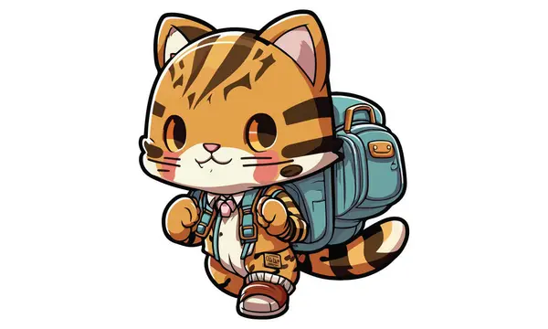 Τίγρης Φοράει Σχολική Τσάντα Διάνυσμα Εικονογράφηση Εικονογράφηση Αρχείου