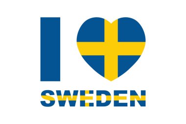 I love Sweden Word with heart shape, Flag of Sweden national country symbol illustration Vector, Rectangle Sweden flag illustration, Flat vector illustration