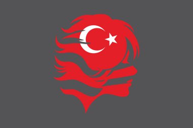 Turkey flag and girls shape, Flag of Turkey national country symbol illustration Vector, Rectangle Turkey flag illustration, Flat vector illustration clipart