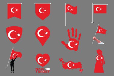 Flag of Turkey Set, Original and simple Turkey flag Bundle, vector illustration of Turkey flag Collection clipart