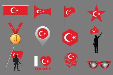 Türkiye Bayrağı, Özgün ve basit Türkiye Bayrağı Paketi, Türkiye bayrak Koleksiyonunun vektör illüstrasyonu