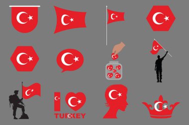 Flag of Turkey Set, Original and simple Turkey flag Bundle, vector illustration of Turkey flag Collection clipart