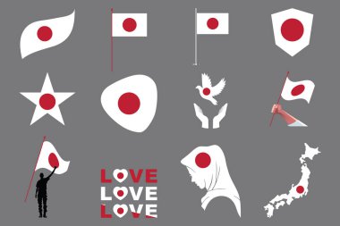 Flag of Japan Set, Original and simple Japan flag Bundle, vector illustration of Japan flag Collection clipart