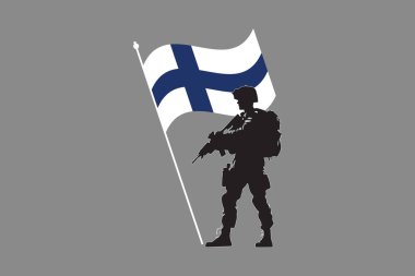 Finland soldier with flag, Finland flag vector graphic, Finland country flag is a symbol of freedom, National Finland flag, vector illustration clipart