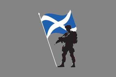 Scotland soldier with flag, Scotland flag vector graphic, Scotland country flag is a symbol of freedom, National Scotland flag, vector illustration