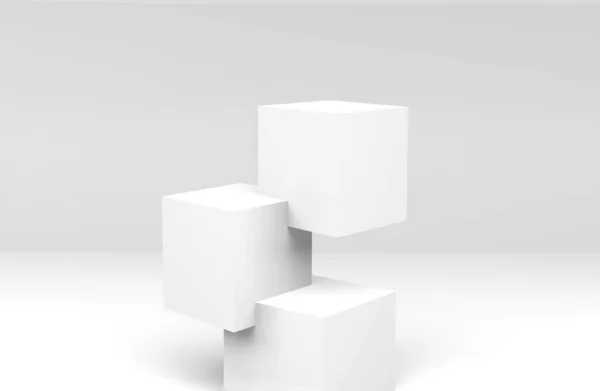 Illustration Three White Cubes Piled Minimal Background Mockup Blank Stand — Stock Photo, Image