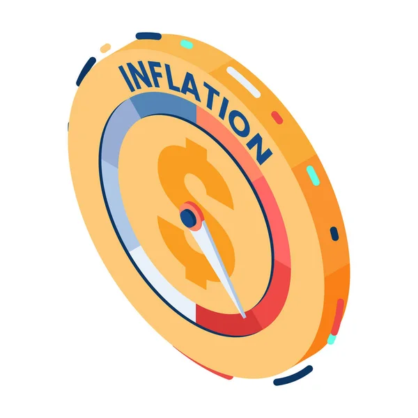 Moeda Dólar Isométrica Plana Com Medidor Inflação Alto Nível Conceito — Vetor de Stock