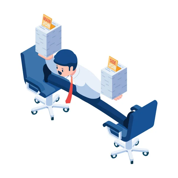 Appartement Isometric Homme Affaires Équilibrage Entre Emploi Principal Latéral Business — Image vectorielle