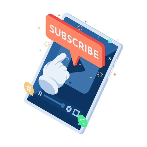 Flat Isometric Hand Icon Subscribe Button Video Streaming App Subscribe — Stockový vektor