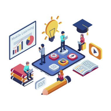 Isometric Mobile Learning with Students using Educational Apps and Sanal Öğrenme Aracı in Smartphone. Mobil Öğrenme Konsepti