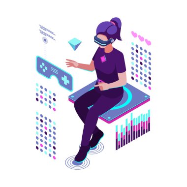 Isome 'lı Kadın Futuristik Arayüzlerle Metaverse Kumar Oynuyor. Metaverse Oyun Konsepti