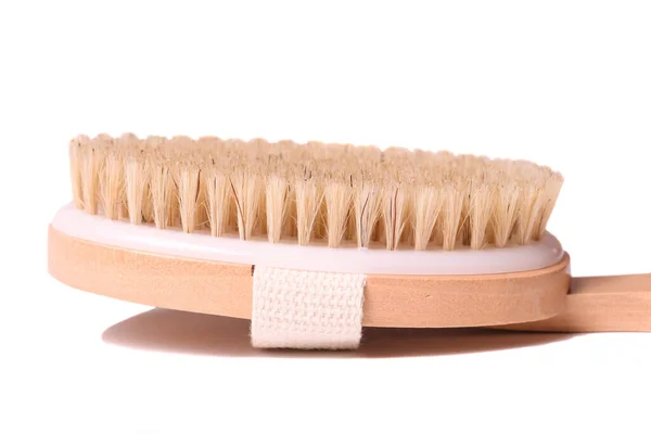 Wooden Brush Dry Massage Natural Bristles Isolated White Background — Stock Photo, Image