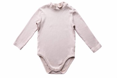 Beyaz arka planda uzun kollu bebek kahverengi tulumu..