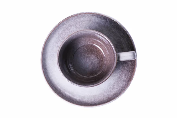Gray Ceramic Cup Saucer Isolated White Background — Stock Photo, Image