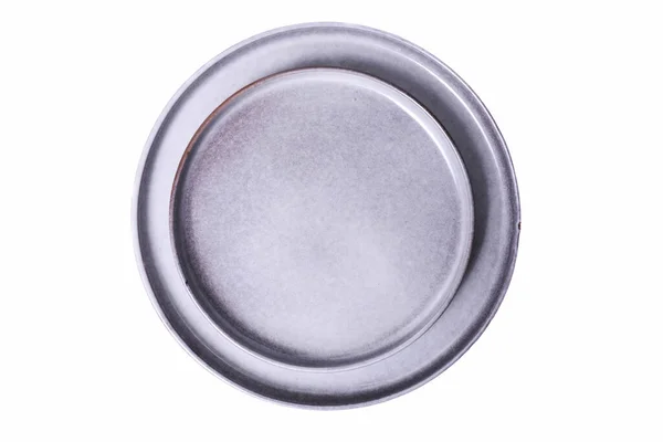 Two Gray Ceramic Plates Isolated White Background — Stock Photo, Image
