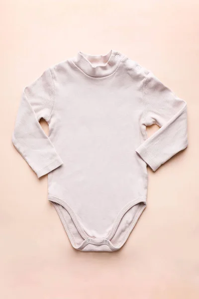 Baby Bodysuit Long Sleeves Beige Background — Stock Photo, Image