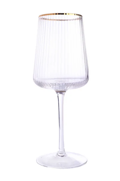 Empty Corrugated Wine Glass Golden Rim Isolated White Background — Stock Photo, Image