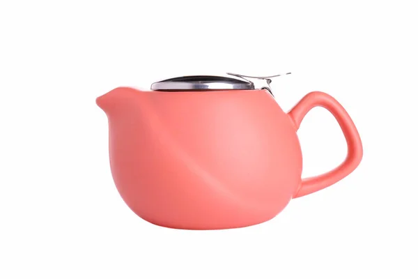 Новий Теракотовий Керамічний Чайник Ізольований Білому Тлі — стокове фото