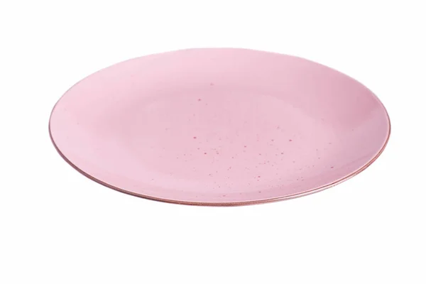 Розовая Керамическая Круглая Пластина Белом Фоне Стоковое Изображение