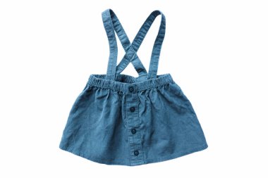 Beyaz arkaplanda düğmeleri olan bebek mavisi etek.