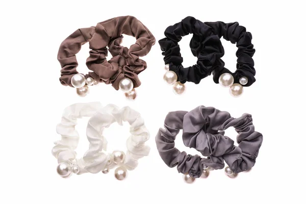 Set Hair Ties Beads Different Colors Isolated White Background — Stock Photo, Image