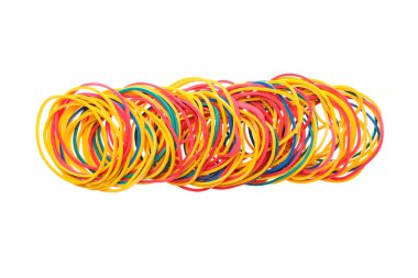 Beyaz arka planda izole edilmiş para için bir sürü lastik bant.