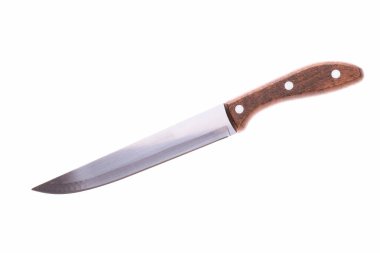 Tahta saplı keskin bıçak beyaz arka planda izole edilmiş..