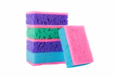 Beyaz arka planda izole edilmiş yemekler için sünger seti.