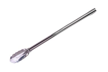 Büyük metal mutfak maşaları beyaz arkaplanda izole edilmiş..