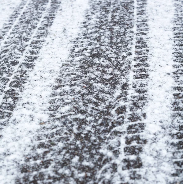 Wheel Tracks Winter Road Covered Snow — Stock Photo, Image